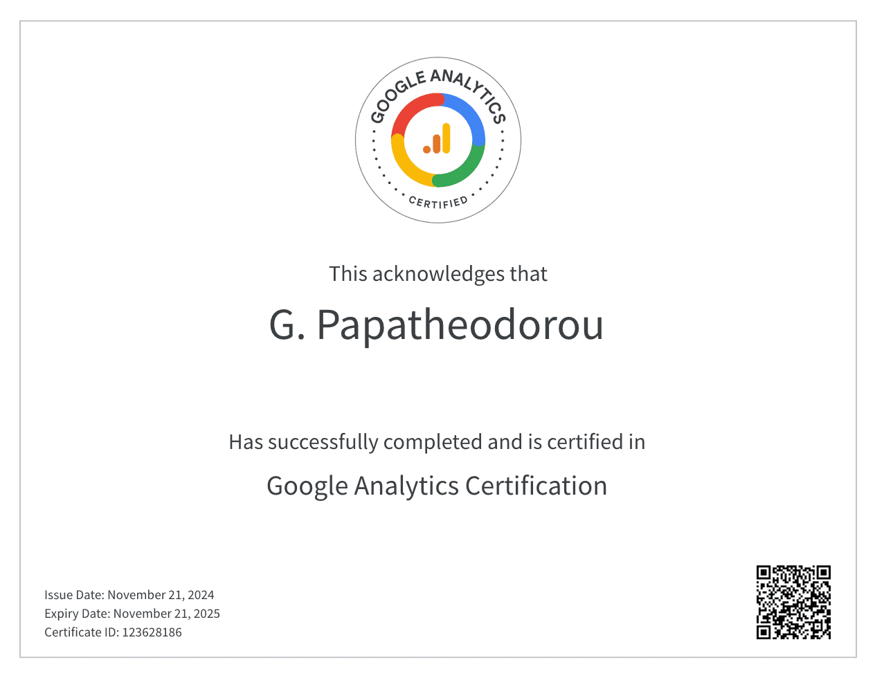 Google Analytics Certification - G. Papatheodorou