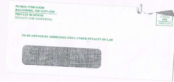 2011 Debt Reduction Plan Mailer Envelope