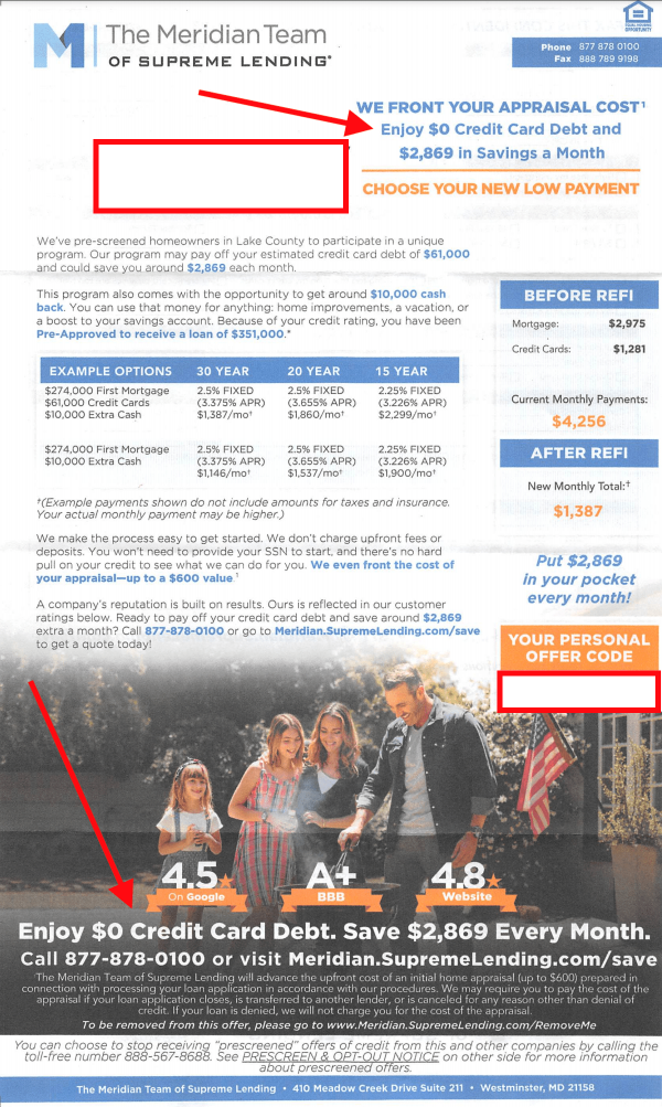 The Meridian Team of Supreme Lending Mailer