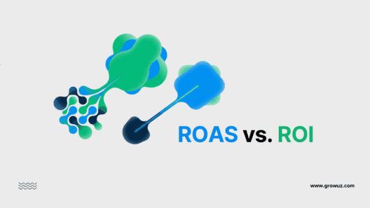 Imagen conceptual que ilustra la diferencia entre ROAS vs. ROI con formas abstractas