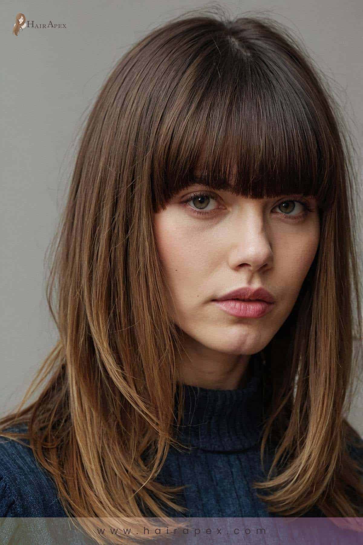 medium length haircut with curtain bangs 6