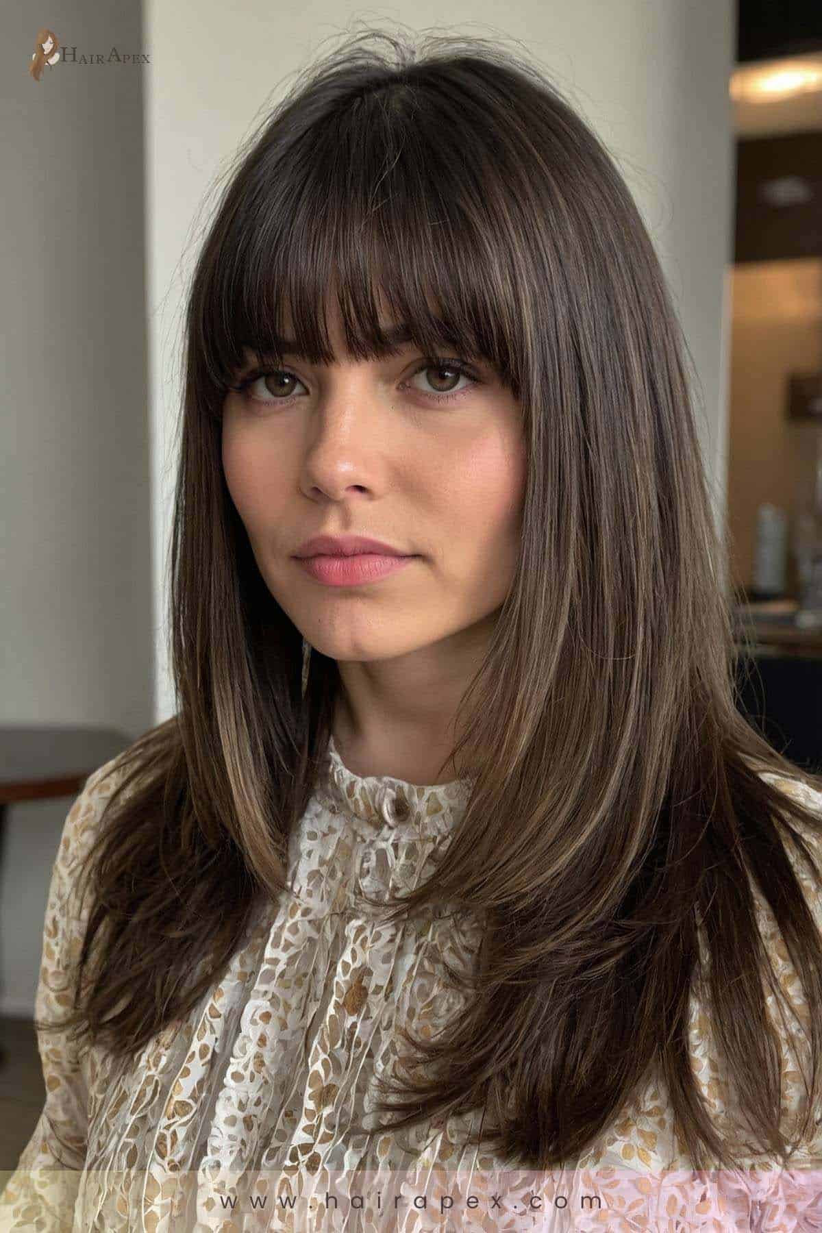 medium length haircut with curtain bangs 16