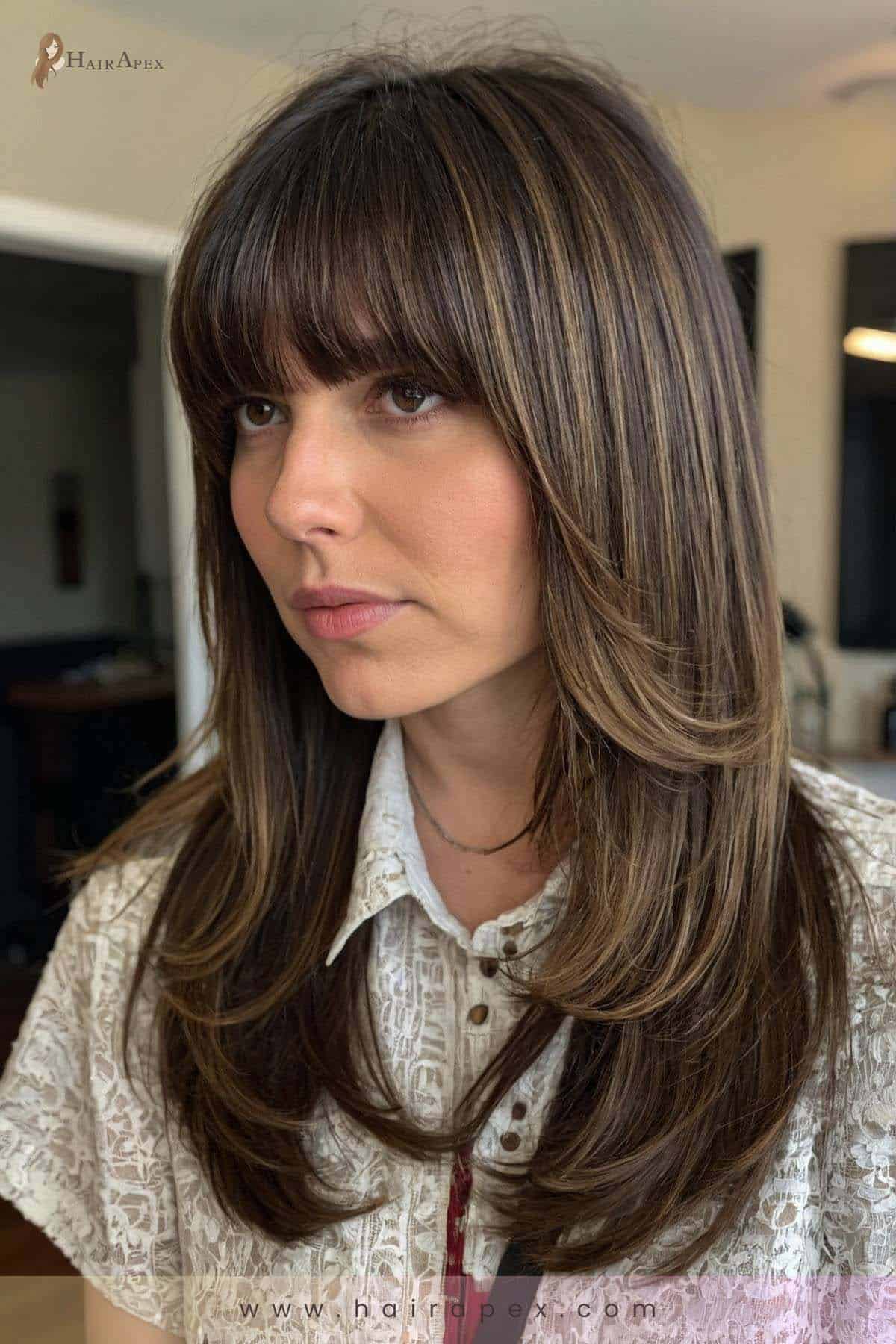 medium length haircut with curtain bangs 49