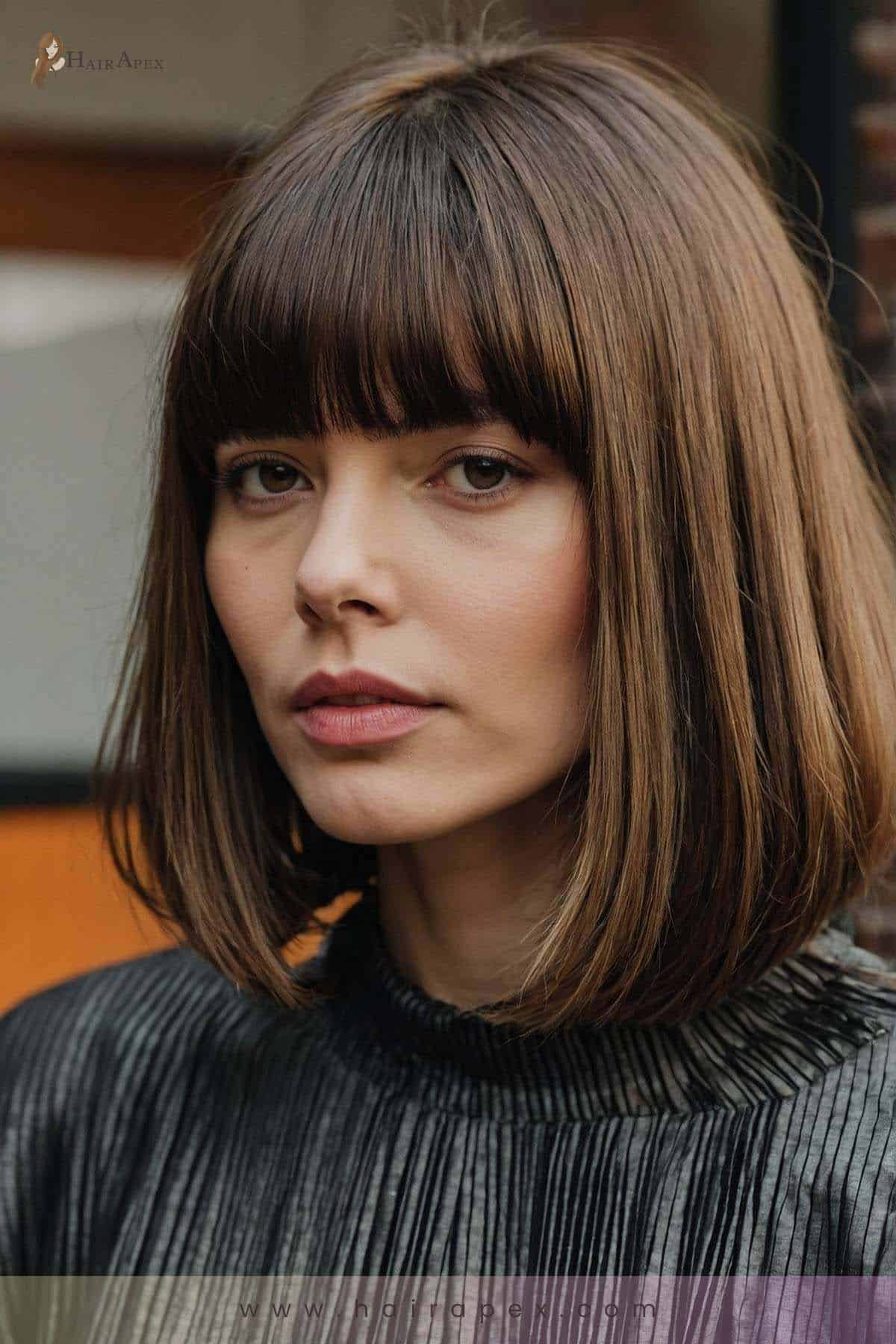 medium length haircut with curtain bangs 11