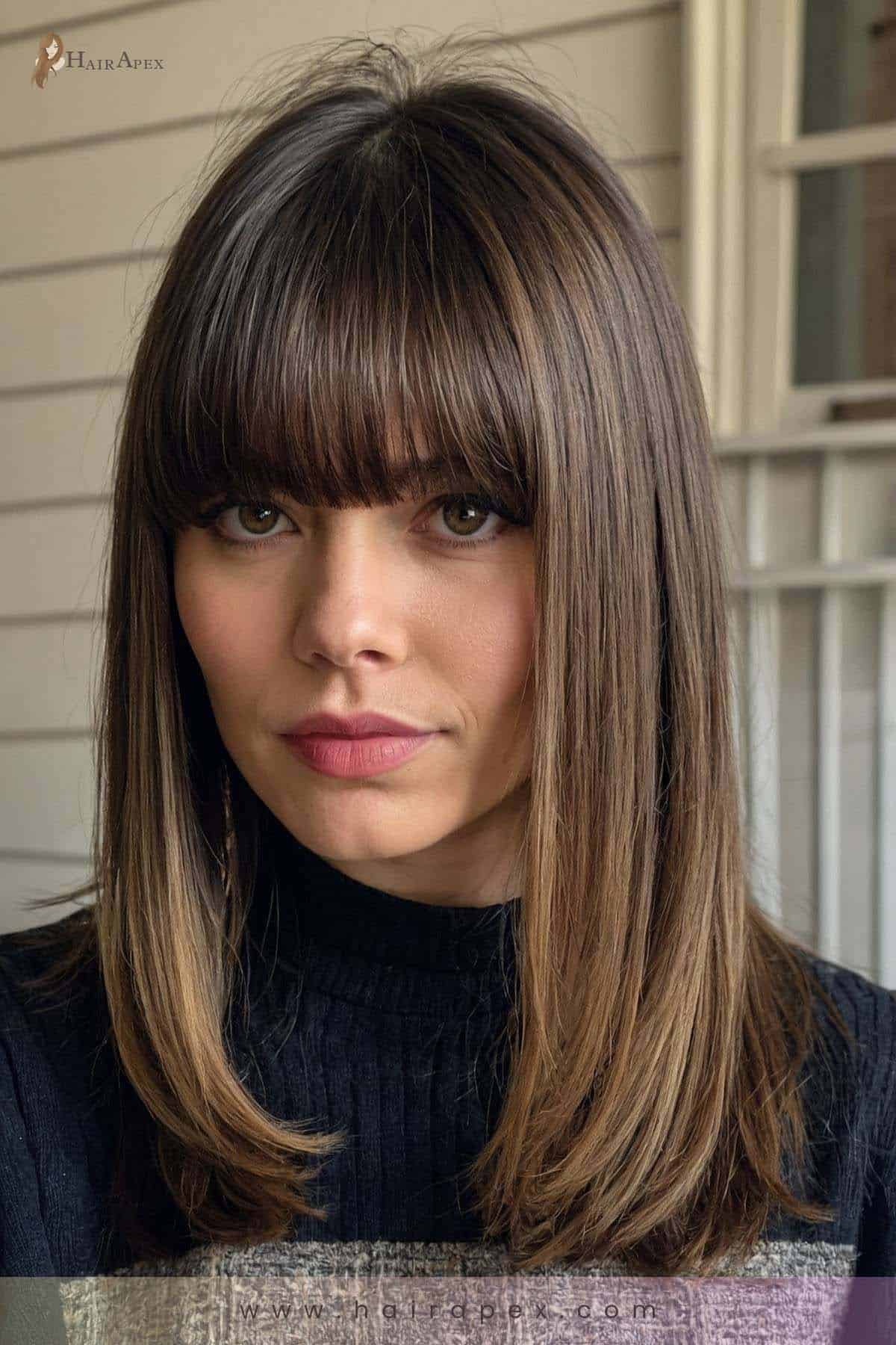 medium length haircut with curtain bangs 19