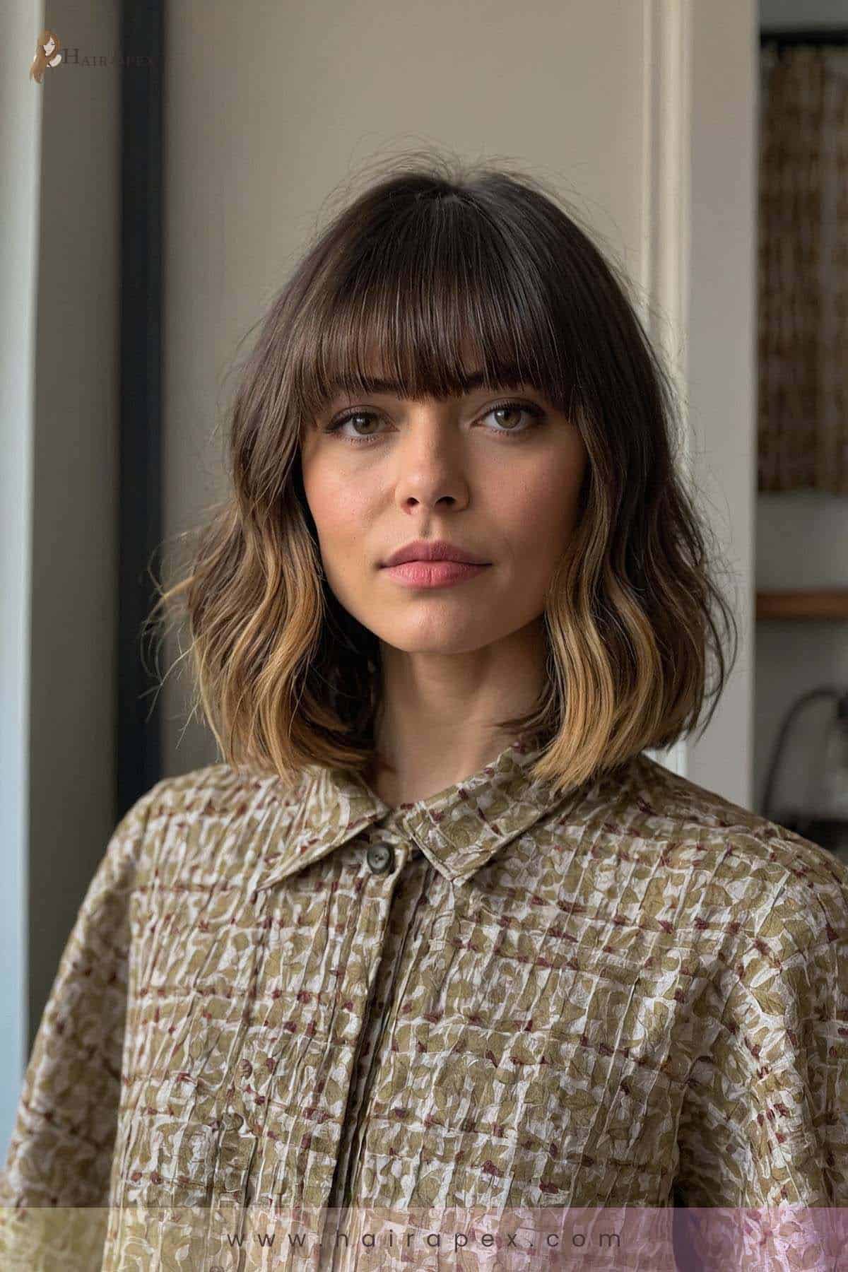 medium length haircut with curtain bangs 9