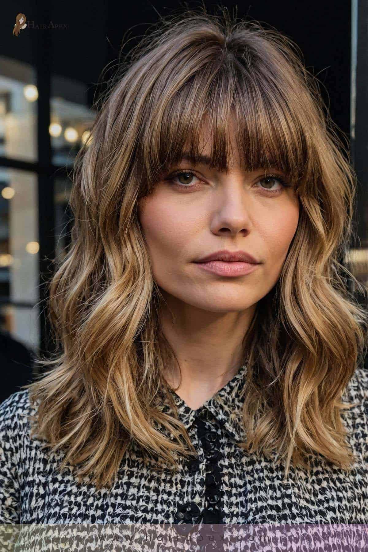 medium length haircut with curtain bangs 33