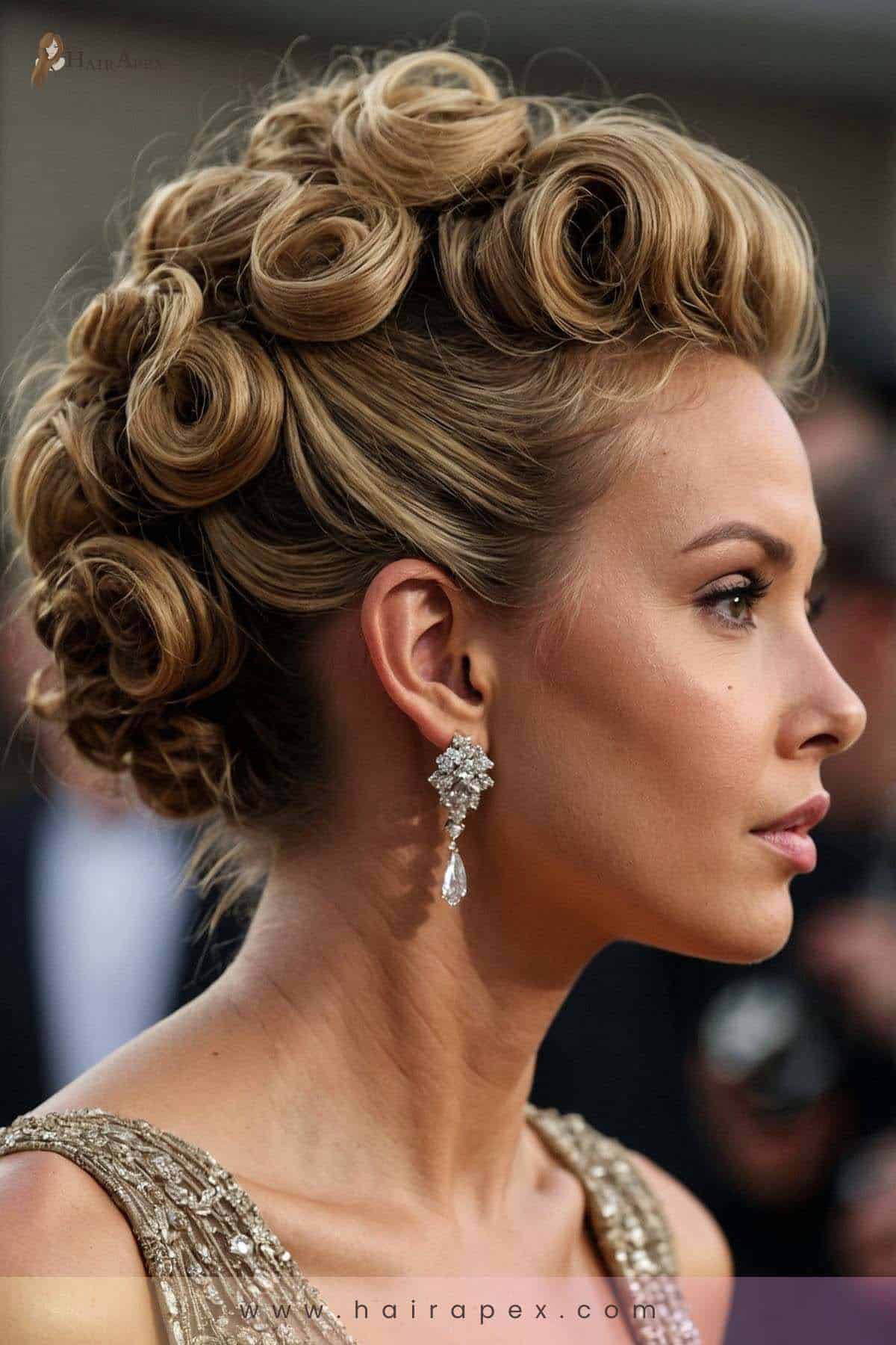 22. Curly Updo for Diamond Faces