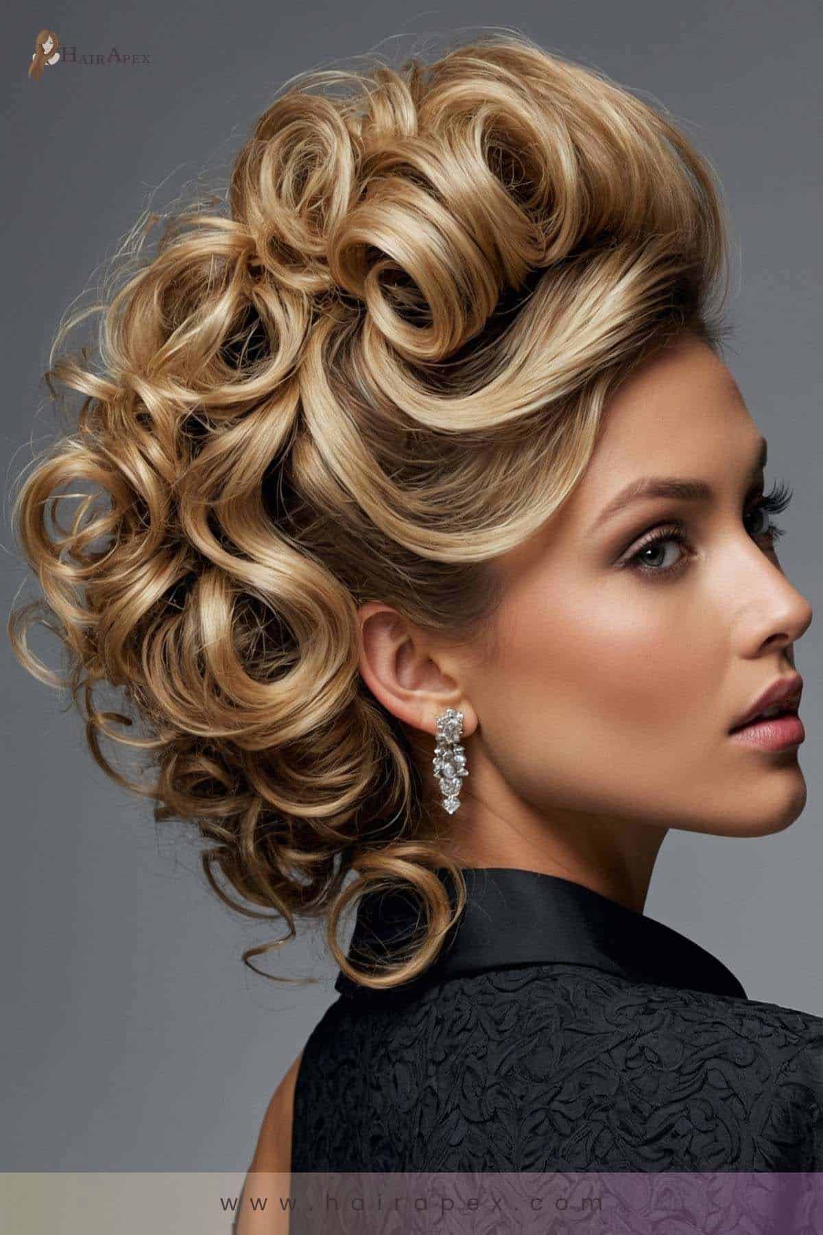 22. Curly Updo for Diamond Faces