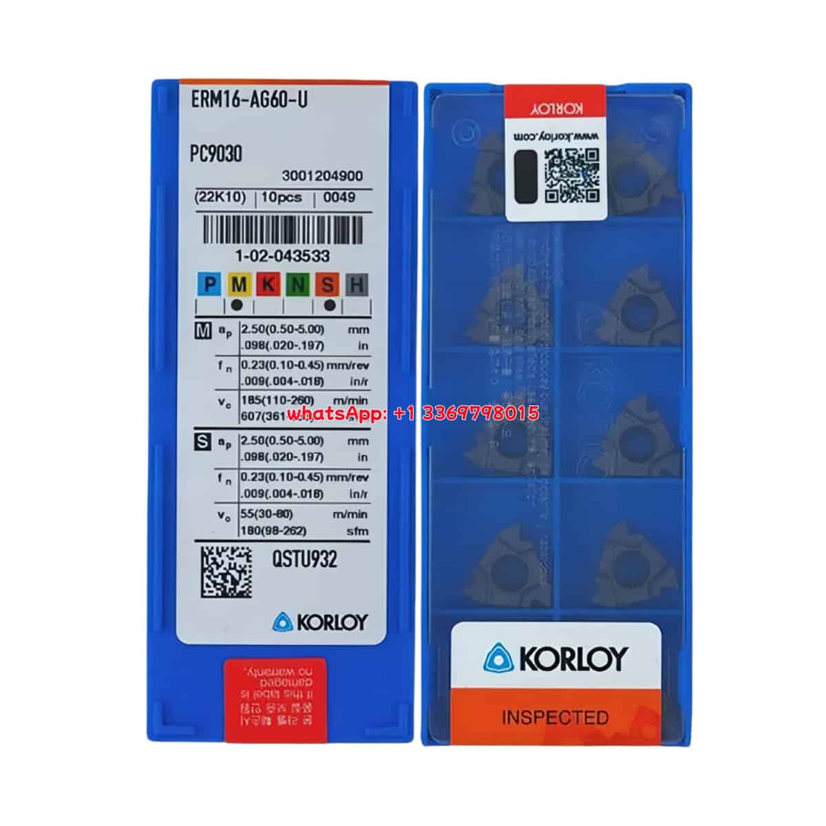 Korloy 100% Original ERM16-AG60-U PC9030 Cutting Tools 10PCS