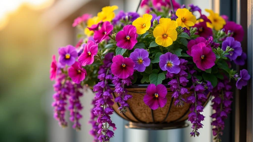colorful flowering hanging baskets