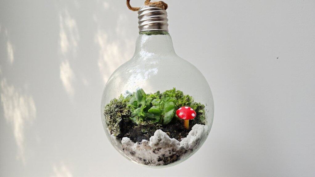repurposed bulb miniature garden