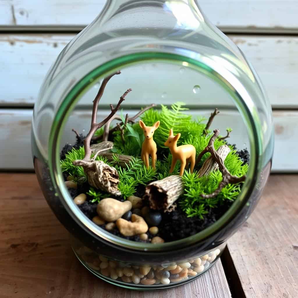 rustic woodland bottle terrarium