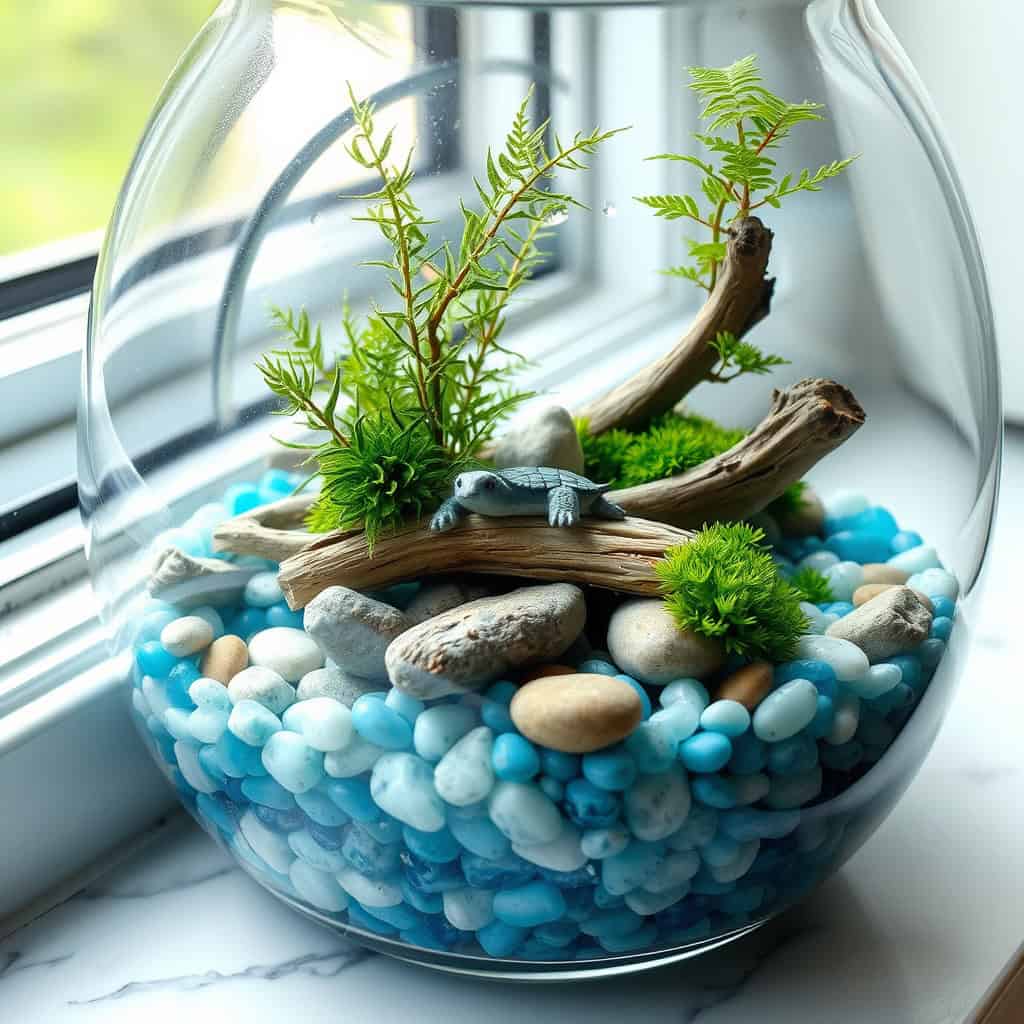 serene aquatic terrarium setup