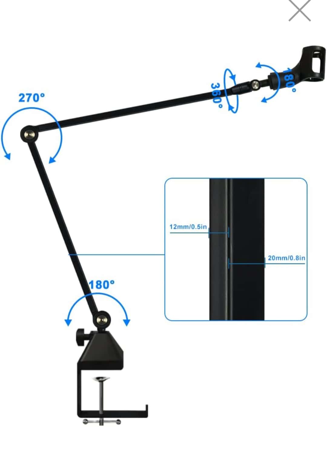 ⁦JUSPINS AM-400 Black Metal Desk Mic Arm⁩ - الصورة ⁦2⁩