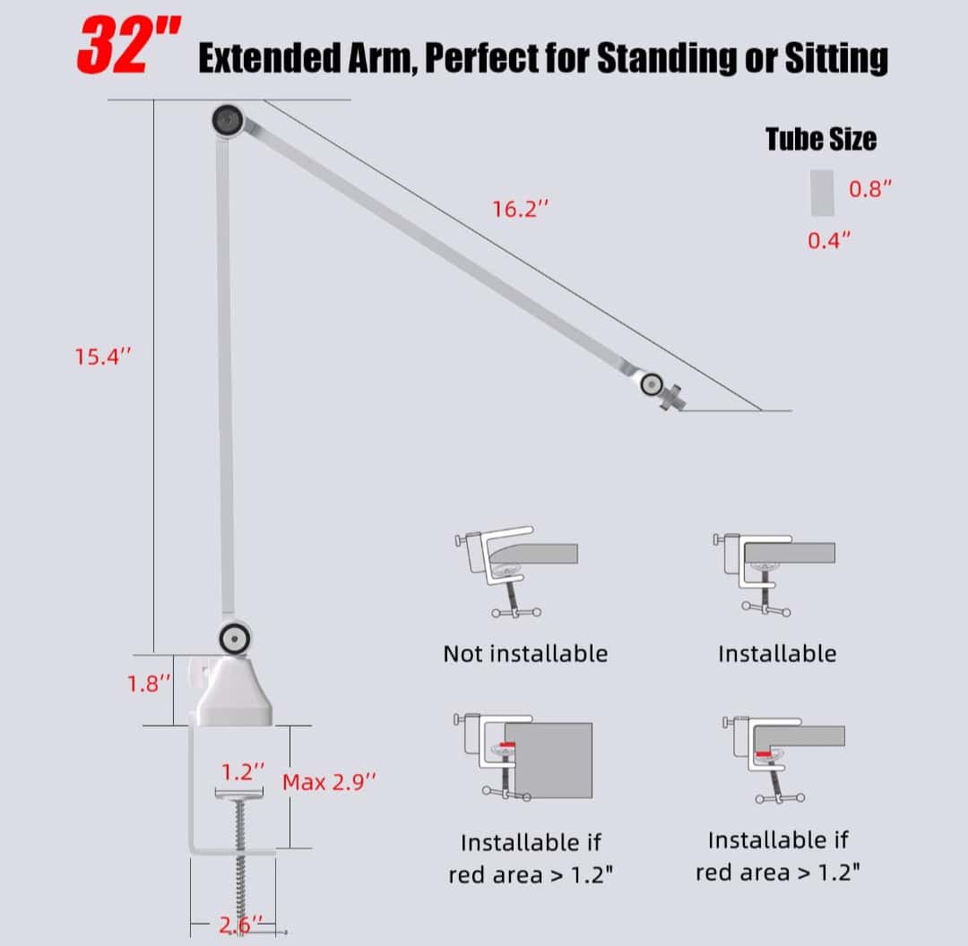 ⁦JUSPINS AM-300 White Metal Desk Mic Arm⁩ - الصورة ⁦4⁩