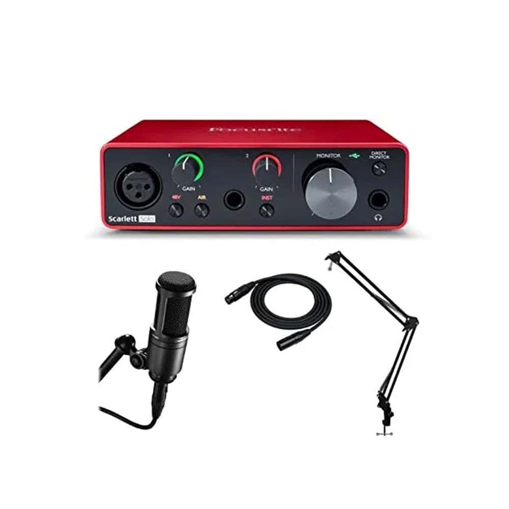 ⁦focusrite Scarlett solo , AT2020, Stand & XLR⁩ - الصورة ⁦1⁩