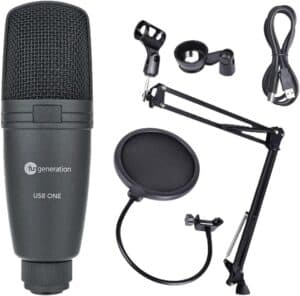 ميكروفون بفلتر وحامل كبير بمنفذ USB ون اند بوب من فن جينيريشن، أسود