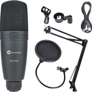 ميكروفون بفلتر وحامل كبير بمنفذ USB ون اند بوب من فن جينيريشن، أسود