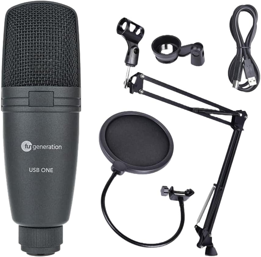 ⁦ميكروفون بفلتر وحامل كبير بمنفذ USB ون اند بوب من فن جينيريشن، أسود⁩ - الصورة ⁦1⁩