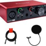 واجهة صوت USB (الجيل الثالث) سكارليت سولو من فوكسرايت مع فلتر لموسيقي البوب وحزمة كابل XLR-XLR