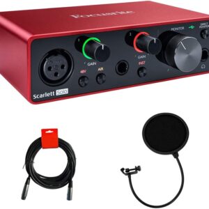 واجهة صوت USB (الجيل الثالث) سكارليت سولو من فوكسرايت مع فلتر لموسيقي البوب وحزمة كابل XLR-XLR
