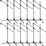 حامل ميكروفون ثلاثي القوائم بتصميم قابل للطي وارتفاع قابل للتعديل مزود بمشبك مزدوج، حامل ثلاثي القوائم عالي التحمل بتوافق عالمي للبث المباشر والغناء، 12 قطعة