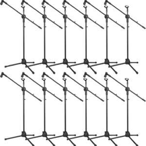 حامل ميكروفون ثلاثي القوائم بتصميم قابل للطي وارتفاع قابل للتعديل مزود بمشبك مزدوج، حامل ثلاثي القوائم عالي التحمل بتوافق عالمي للبث المباشر والغناء، 12 قطعة