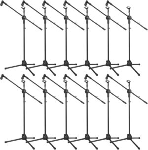 حامل ميكروفون ثلاثي القوائم بتصميم قابل للطي وارتفاع قابل للتعديل مزود بمشبك مزدوج، حامل ثلاثي القوائم عالي التحمل بتوافق عالمي للبث المباشر والغناء، 12 قطعة