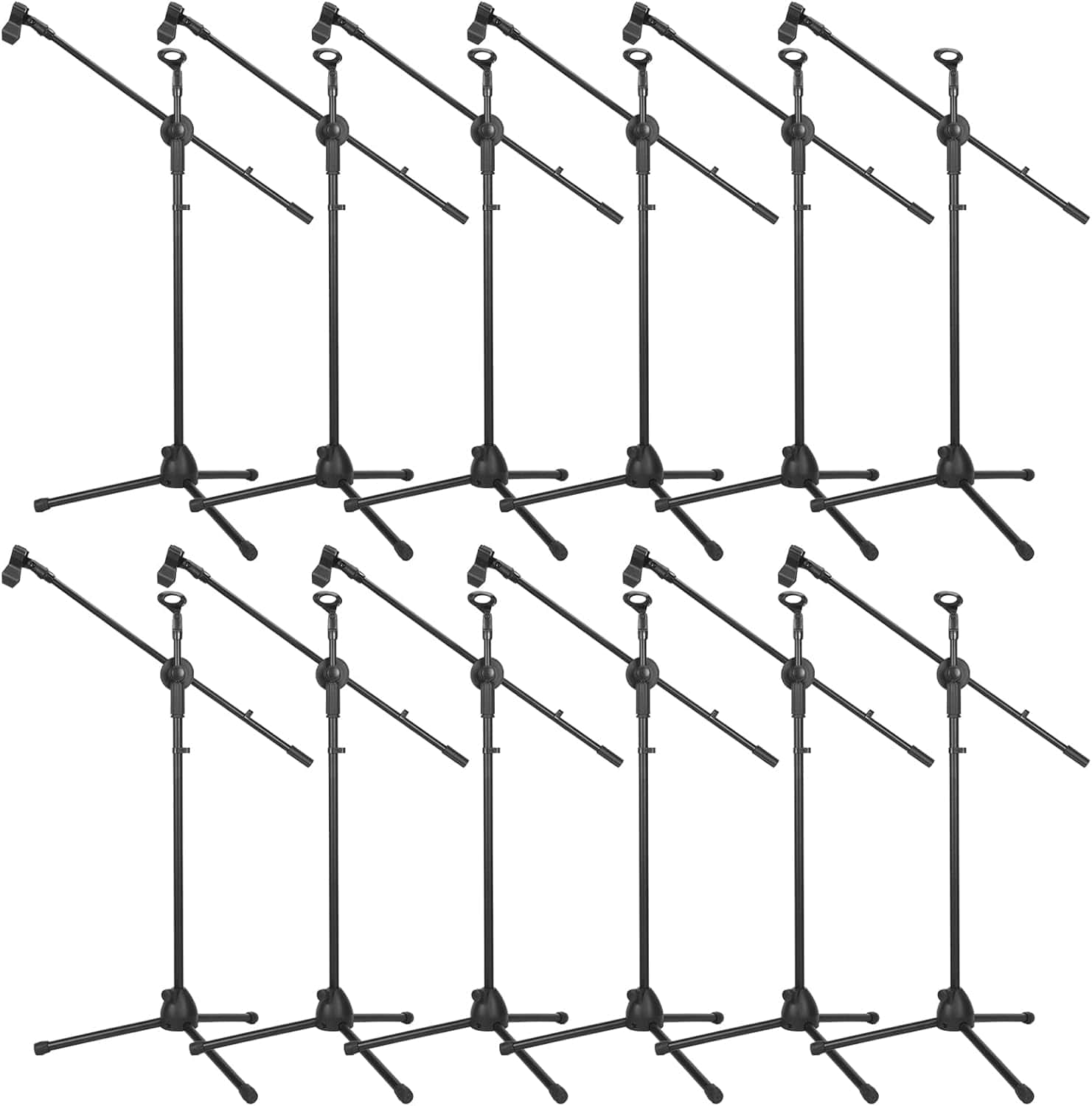 ⁦حامل ميكروفون ثلاثي القوائم بتصميم قابل للطي وارتفاع قابل للتعديل مزود بمشبك مزدوج، حامل ثلاثي القوائم عالي التحمل بتوافق عالمي للبث المباشر والغناء، 12 قطعة⁩ - الصورة ⁦1⁩