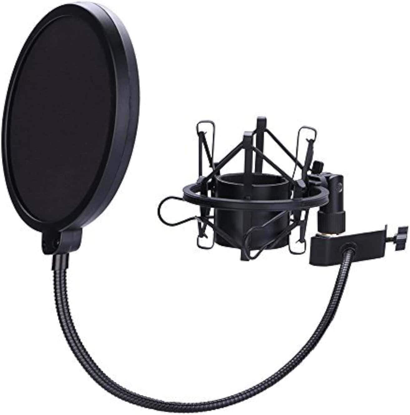 ⁦حامل ميكروفون مضاد للصدمات مع ميكروفون دائري الشكل 6 بوصة، مع فلتر بوب واقي للريح، ميكروفون مضاد للاهتزاز، حامل تثبيت مضاد للصدمات لقطر 1.8 الى 2.1 بوصة⁩ - الصورة ⁦1⁩