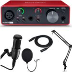 واجهة الصوت فوكاس رايت سكارليت أحادية من الجيل الثالث، ميكروفون بتقنية الصوت 2020، فلتر منبثق، حامل ذراع وكابل اكس ال ار