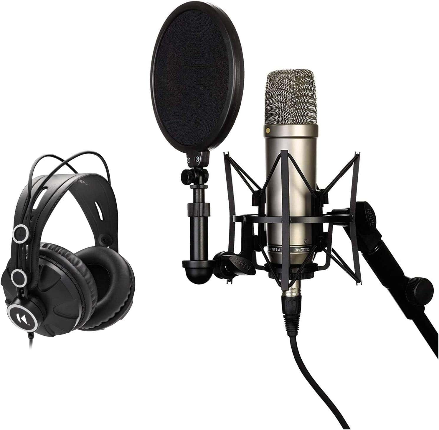 ⁦حزمة ميكروفون مكثف صوتي للذكرى السنوية من رود مع سماعات رأس نوكس طراز NT1A عبوة عنصرين XLR أسود⁩ - الصورة ⁦1⁩