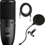 AKG ميكروفون مكثف بغشاء كبير 120 مع كابل 10 قدم وفلتر بوب من بيرسيبشن أسود