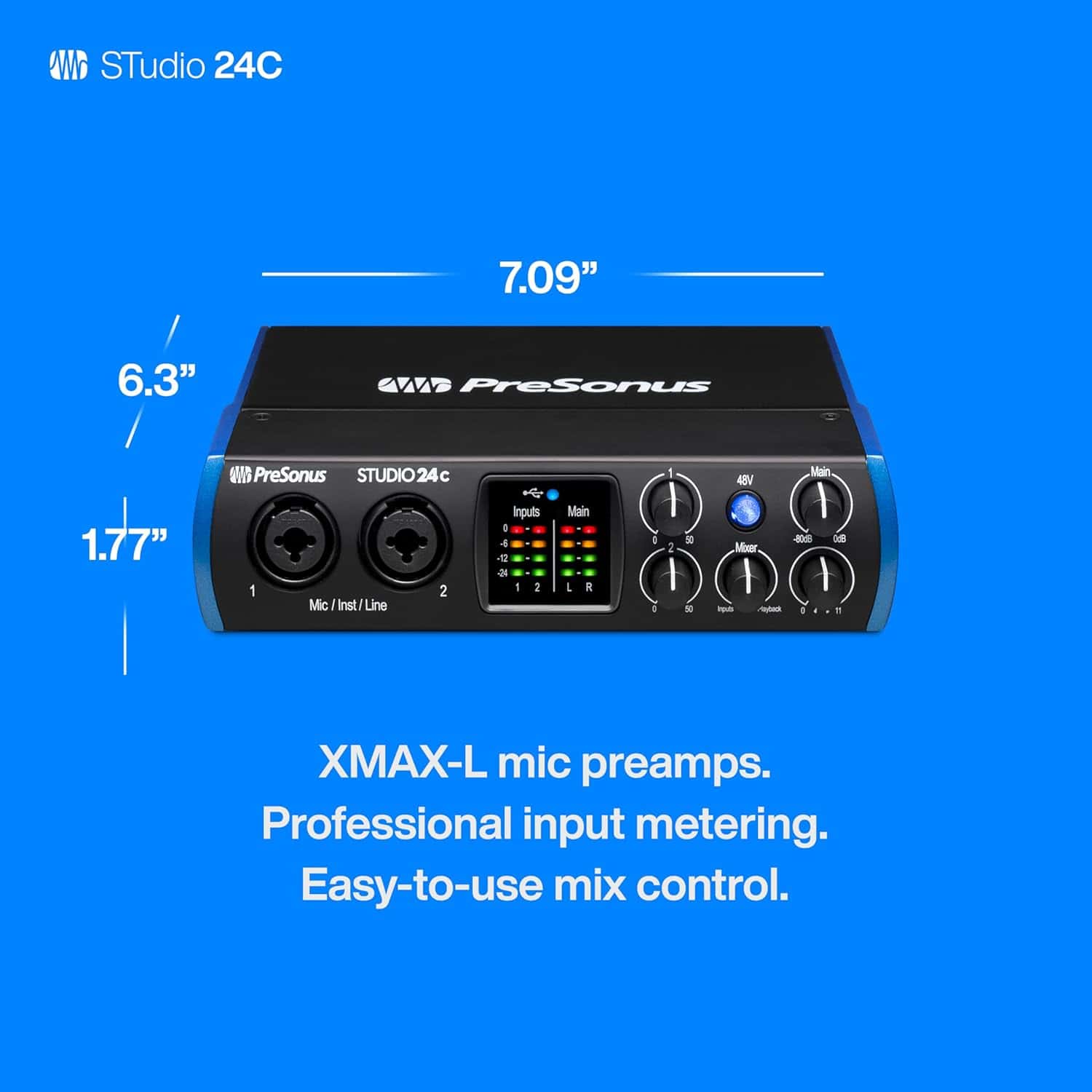 ⁦بري سونوس ستوديو 24c، USB-C، واجهة صوت، للتسجيل والبث والمدونات الصوتية مع حزمة برامج بما في ذلك ستوديو ون ارتيست، ابليتون لايف لايت دي ايه دبليو⁩ - الصورة ⁦3⁩