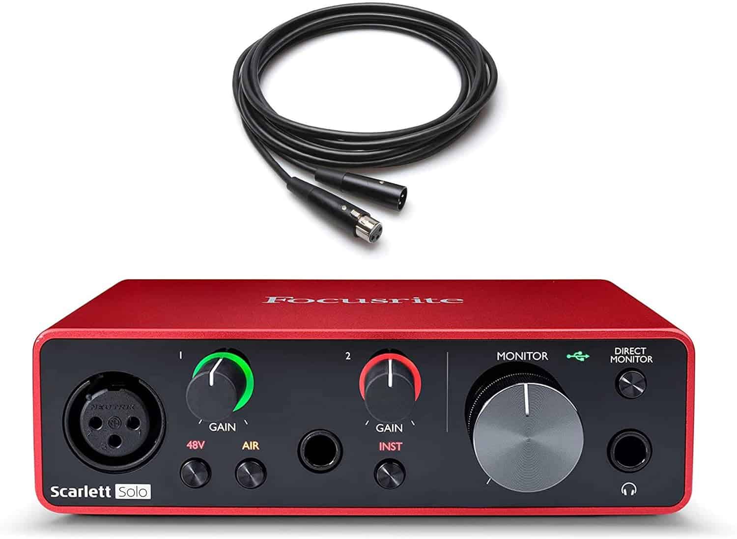 ⁦واجهة صوت USB سكارليت سولو جيل ثالث بمدخلين ومخرجين بكابل ميكروفون⁩ - الصورة ⁦1⁩