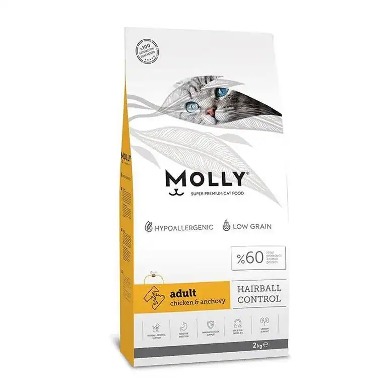 ooo-2 طعام قطط Molly دجاج وانشوفي Hairball 2kg - الصورة 1