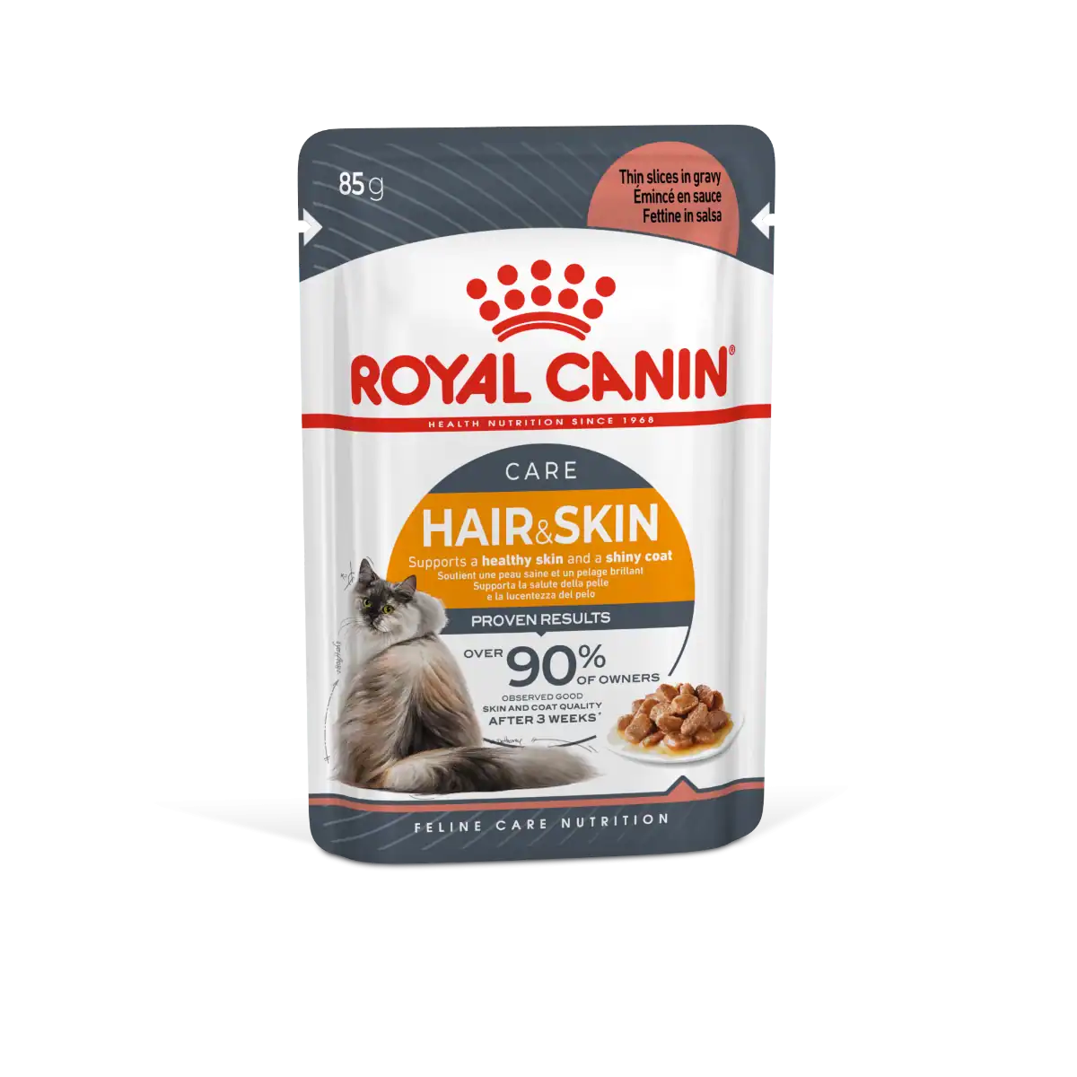 ⁦رويال كانين طعام رطب للقطط البالغة للعناية بالشعر و البشرة بصلصة اللحم 12 ظرف*85جرام⁩ - الصورة ⁦1⁩