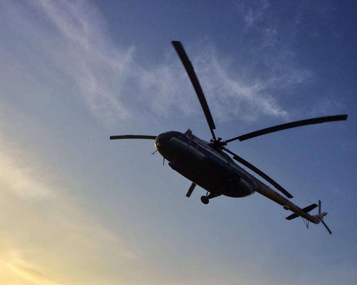 A helicopter flying in calm conditions