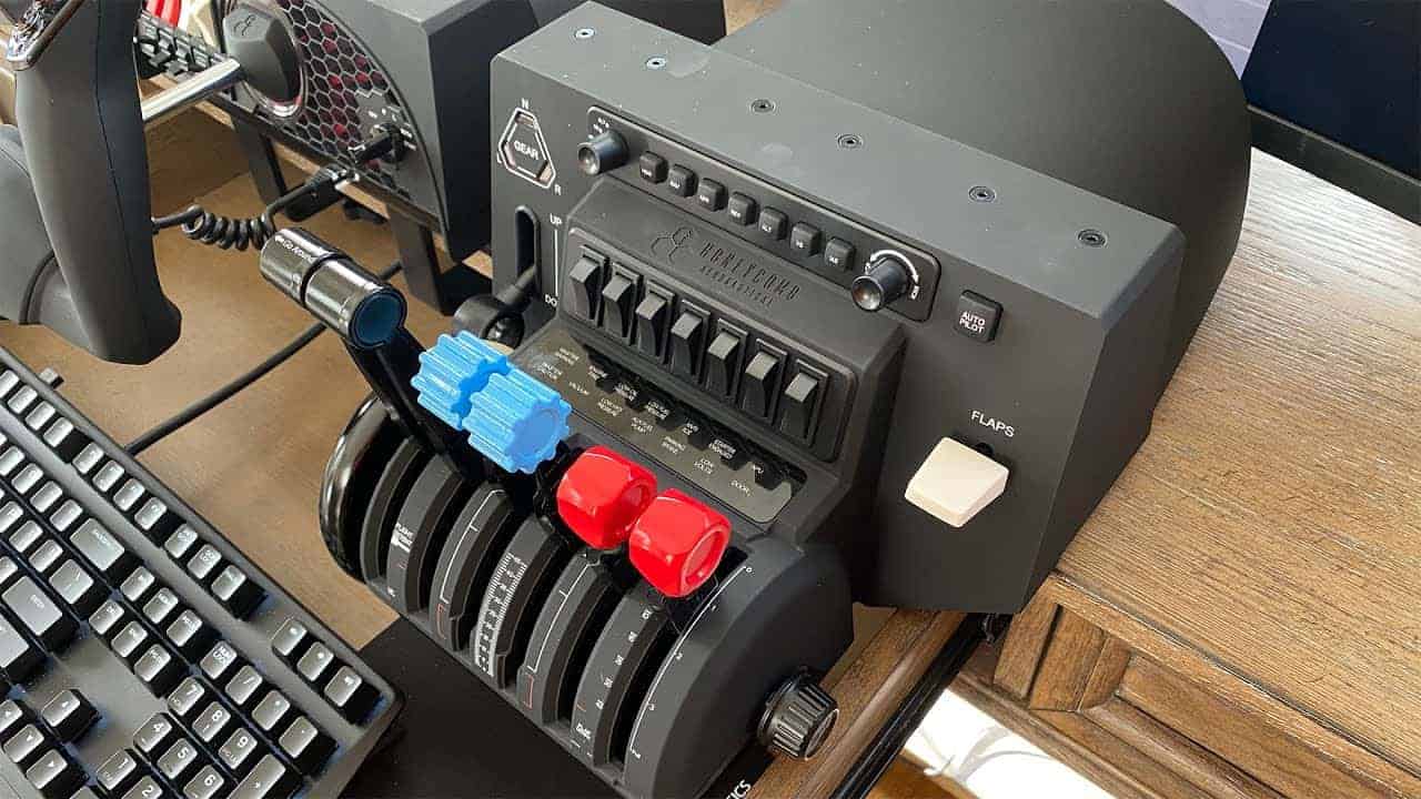 A throttle quadrant as part of a flight simulator setup