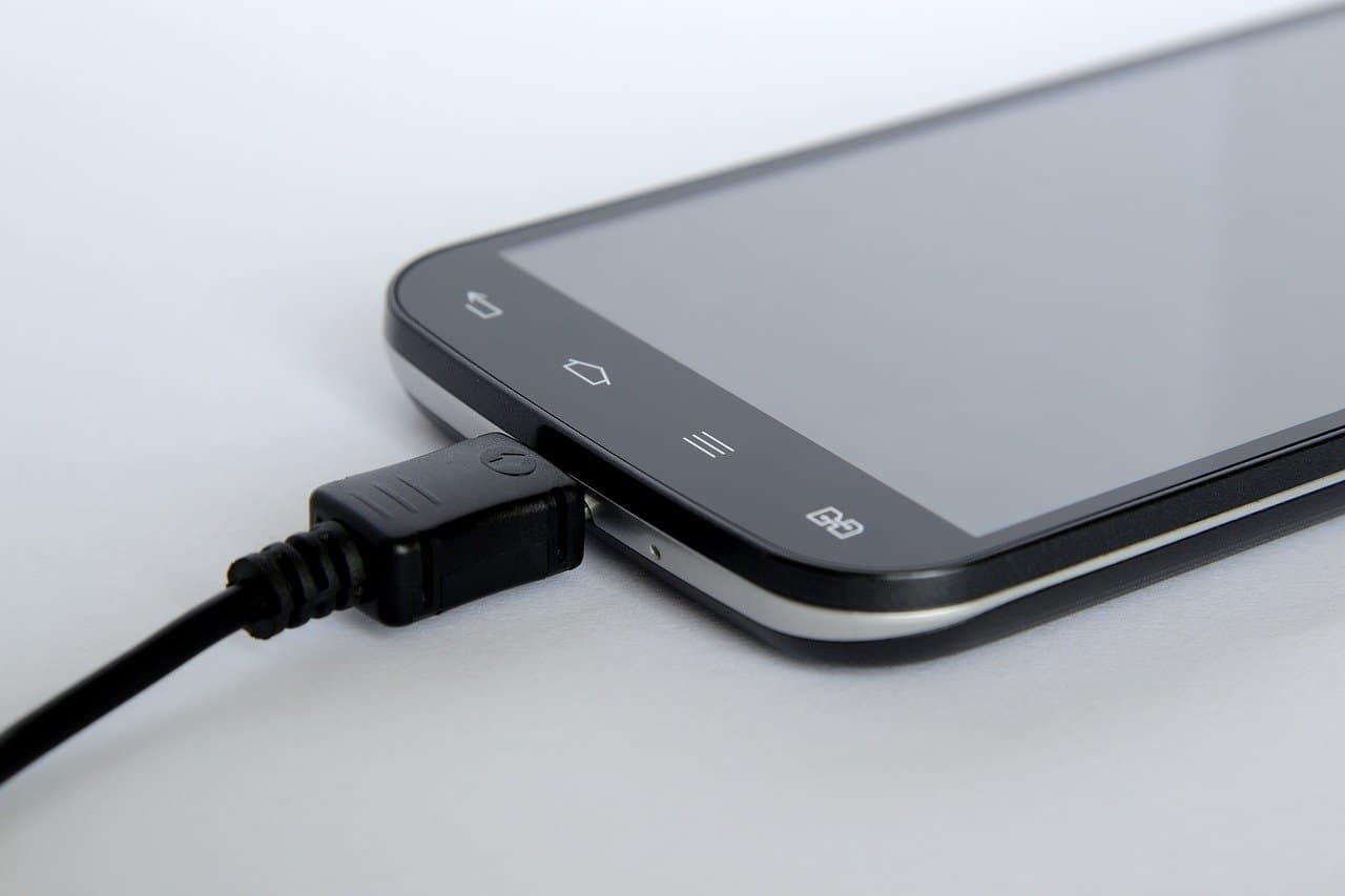 A mobile phone being charged