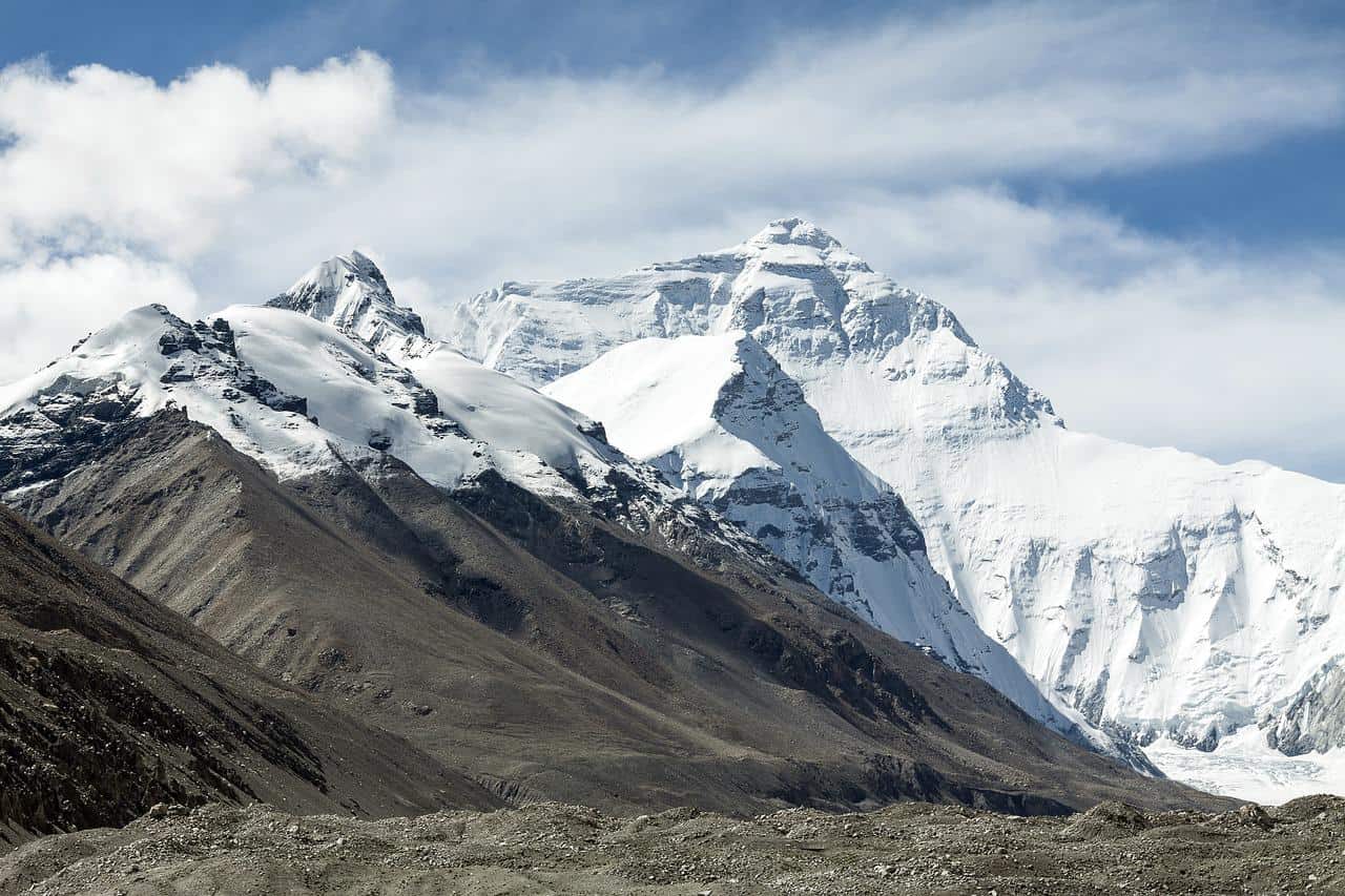 The mountains in Tibet with snow on them