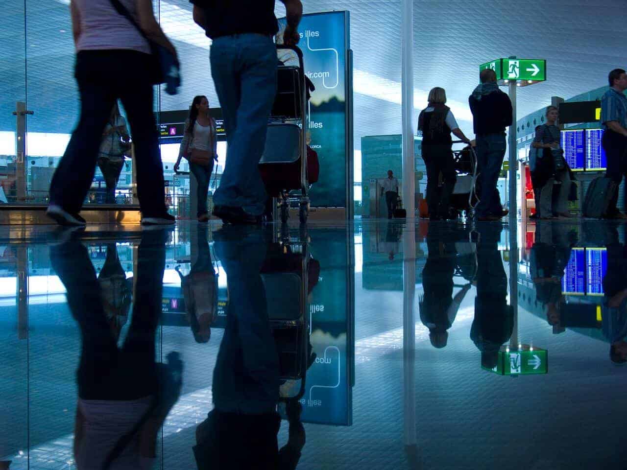 Passengers on their way to airport security