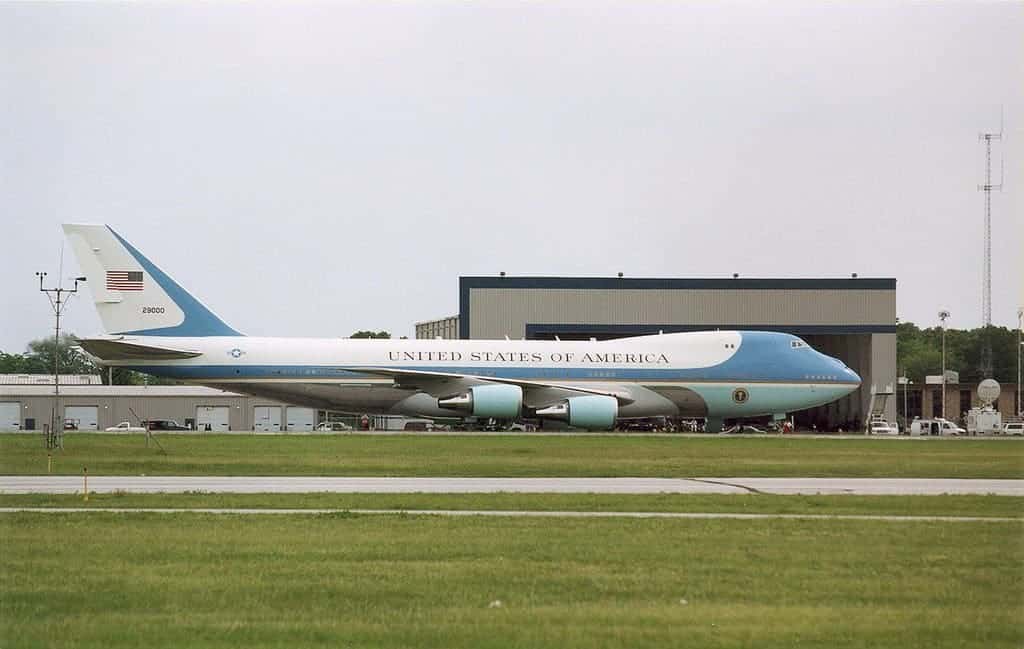 Air Force One parked on a runway