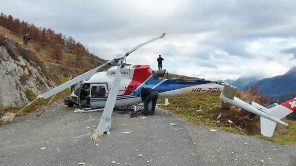 A helicopter in the mountains after a crash