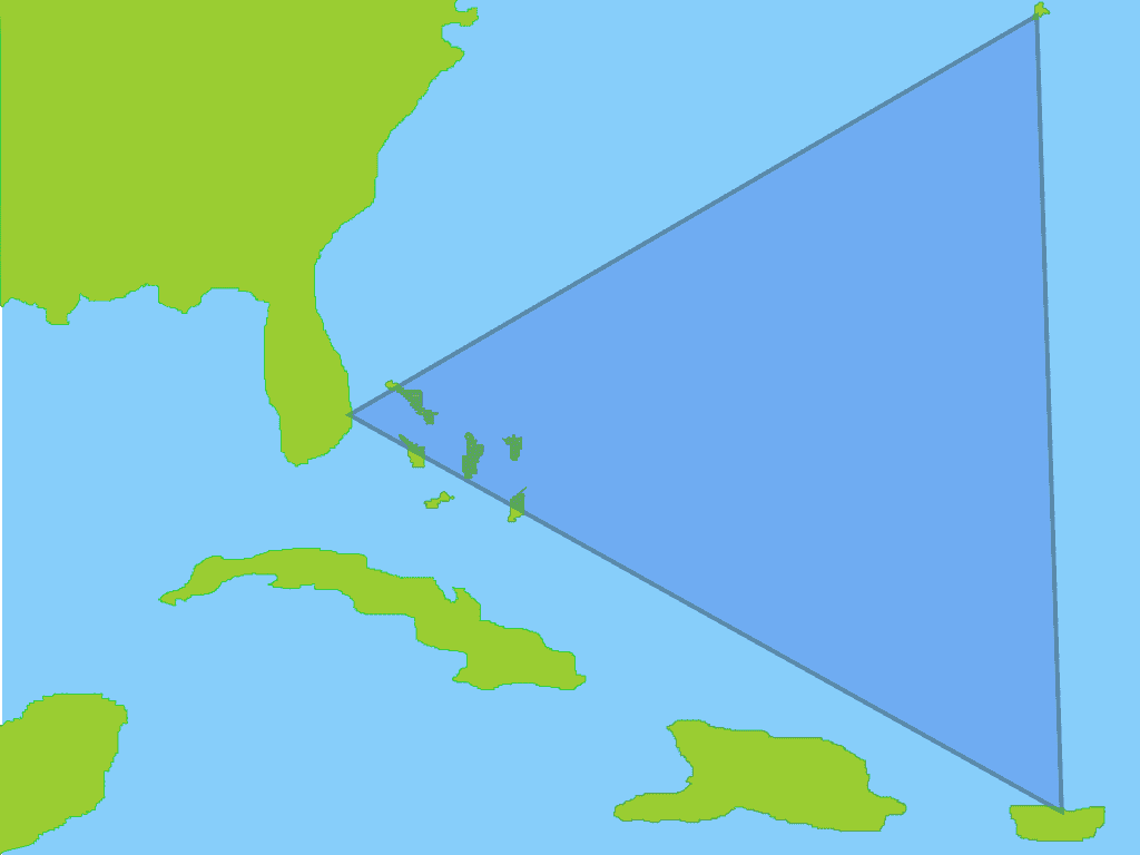 A diagram showing the area the Bermuda Triangle covers