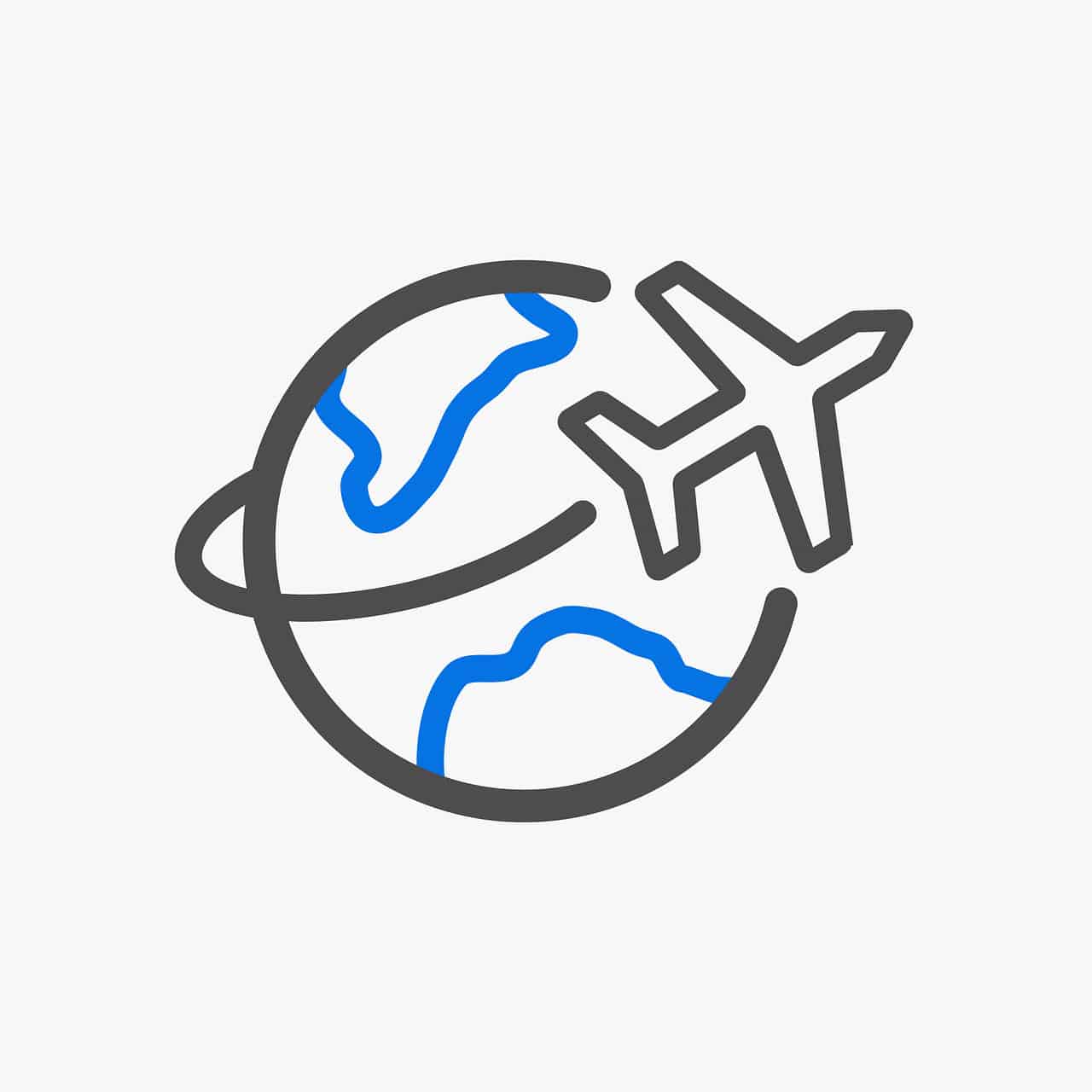 A clipart image of a globe with a plane flying around it