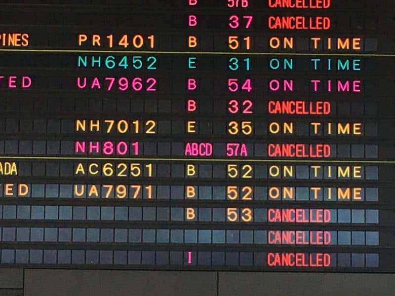 airport board showing canceled flights