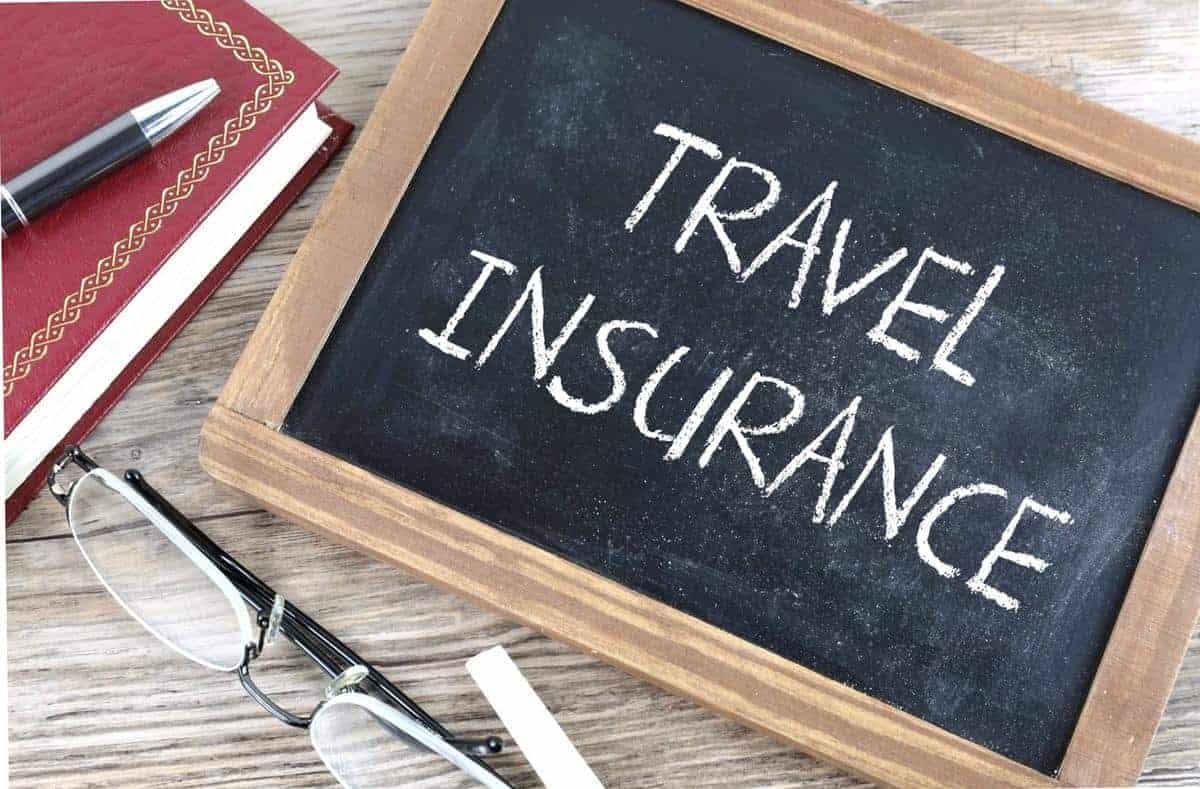 Words that travel insurance written on a blackboard