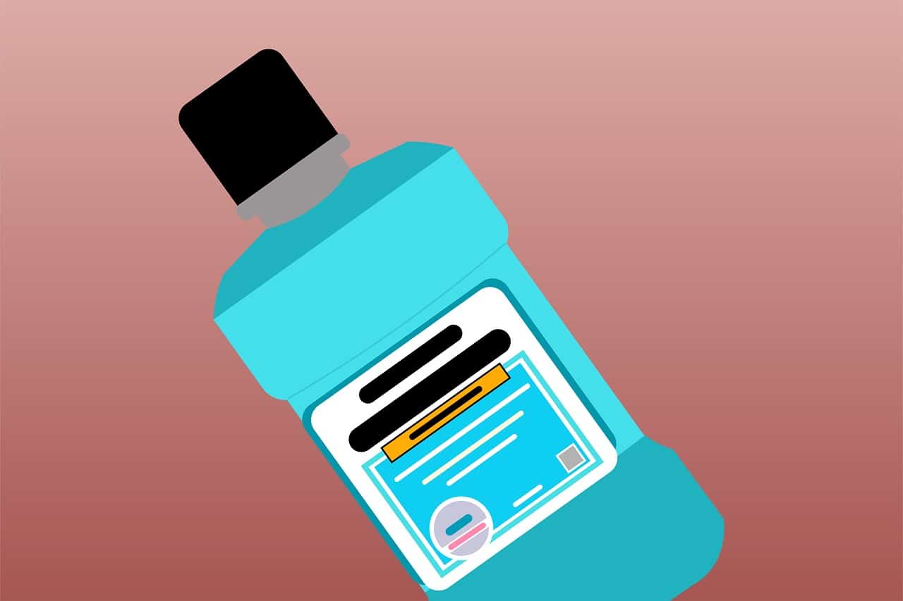 a blue bottle on mouthwash